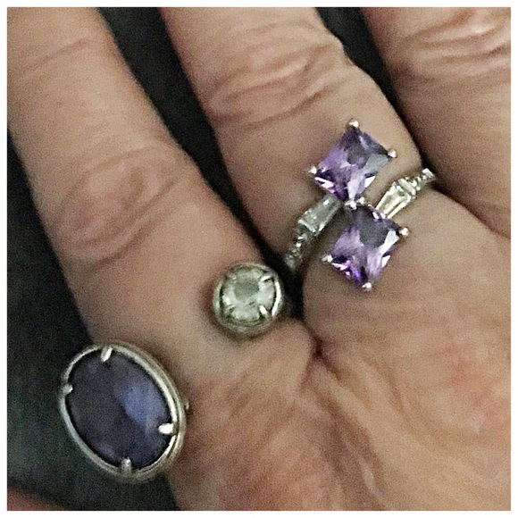 Simulated Amethyst & CZ Baguette 925 Silver Ring - Picture 9 of 10